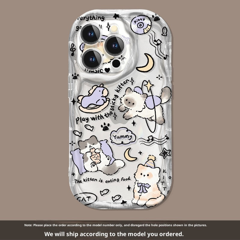Cream Pattern Transparent Drop-resistant All-inclusive Bracket Phone Case