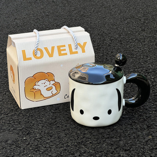 Ins Korean-style Pacha Dog Ceramic Mug With Lid For Girls