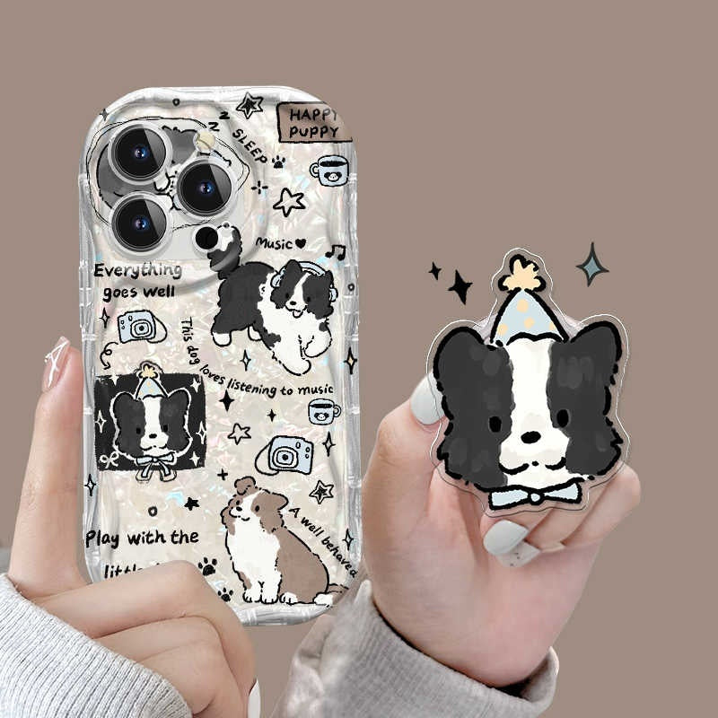 Cream Pattern Transparent Drop-resistant All-inclusive Bracket Phone Case