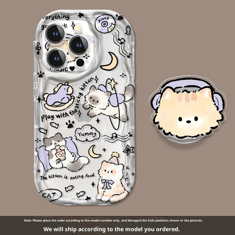Cream Pattern Transparent Drop-resistant All-inclusive Bracket Phone Case