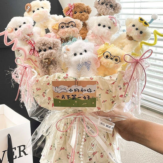 Handmade Puppy Pipe Cleaner Doll Bouquet Gift